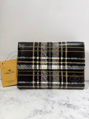 NWT Patricia Nash Woodstock Leather Frame Wallet Black & White Plaid
